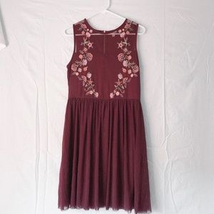 Dark Purple Formal Tulle Dress Embroidered Flowers